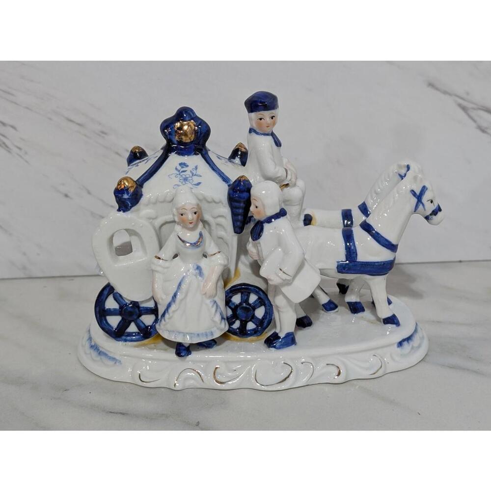 Vintage Blue & White Porcelain Coach Figurine Bridgerton Fans Enjoy